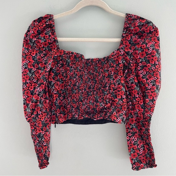 Zara Floral Puff Sleeve Sweetheart Crop Top Small - Picture 5 of 6